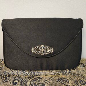 Vintage Givenchy Paris Black Evening Purse with Jeweled Accent, Long Strap